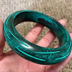Handmade bohemian Green Carved and dyed mango wood bracelet